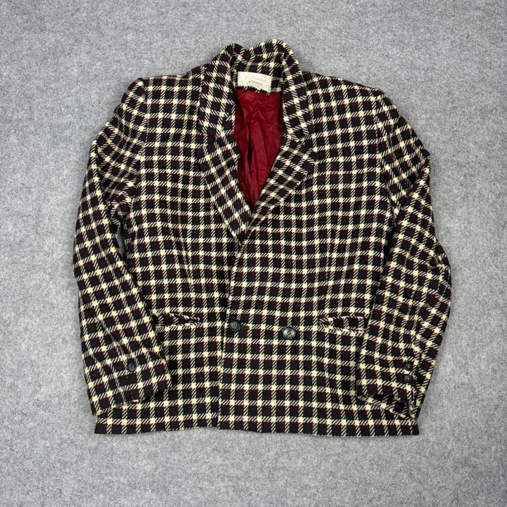 Vintage Schroder Separates Burgundy Plaid Wool Blazer Double Breasted Size 10